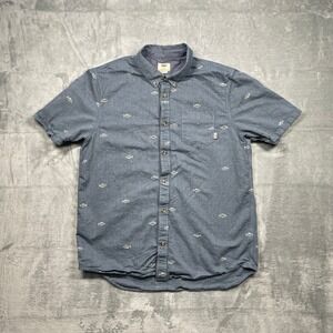 Vans Mens Short Sleeve Button Up Shirt Fish Print Classic Fit Blue Mens Large